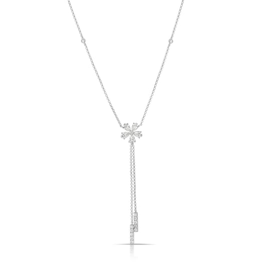 14K White Gold Diamond Flower Lariat Necklace ~ 1 Ct
