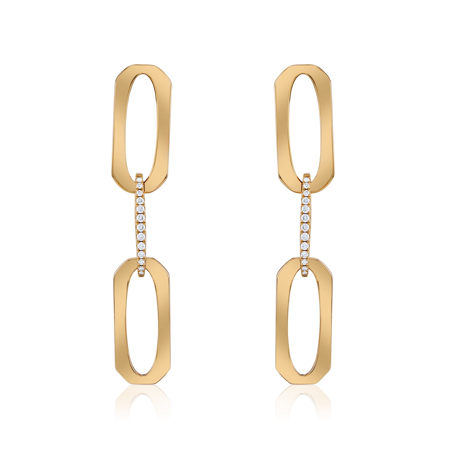 14K Yellow Gold Diamond Three Links Earrings ~ 1/3 Ct