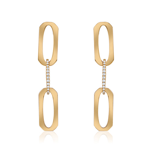 14K Yellow Gold Diamond Three Links Earrings ~ 1/3 Ct