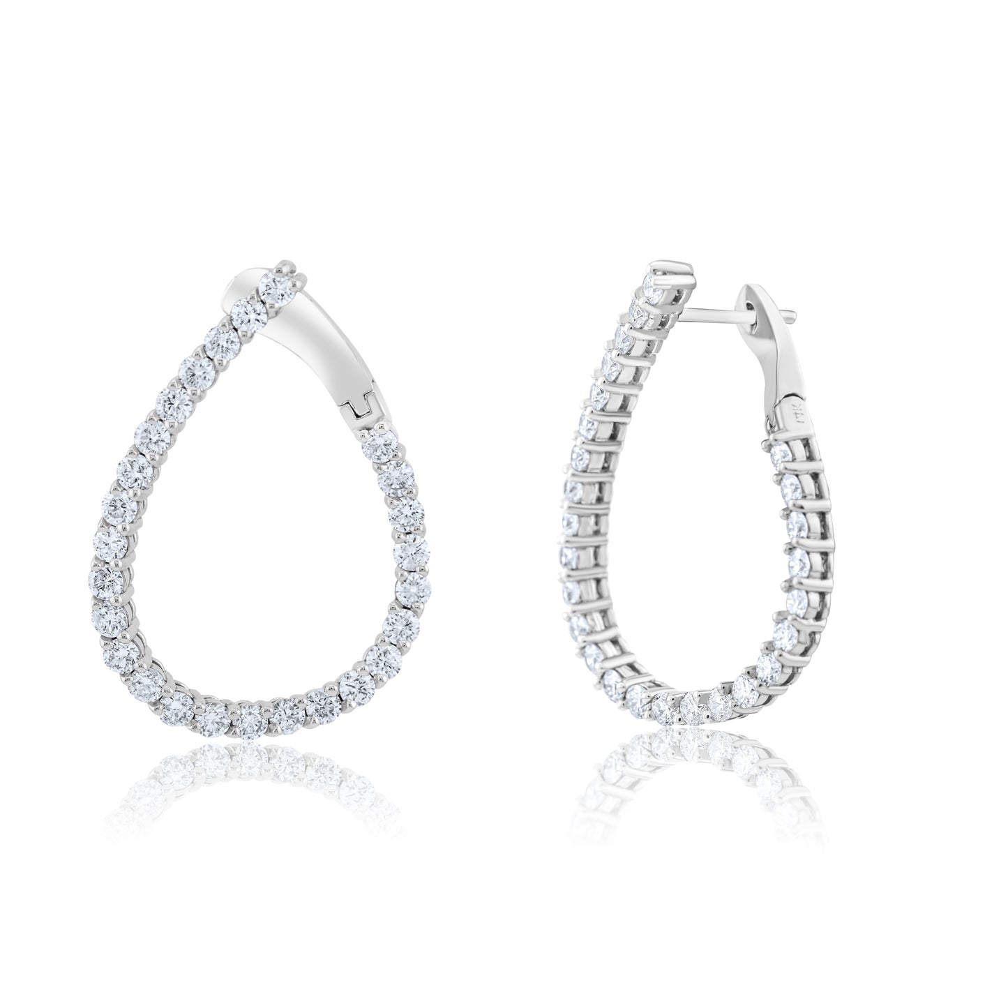 14K White Gold Diamond Scalloped Earrings ~ 2.50 Ct