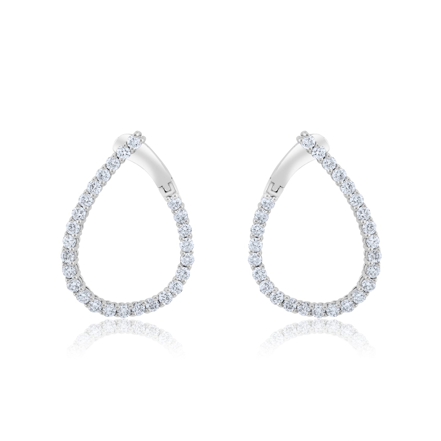 14K White Gold Diamond Scalloped Earrings ~ 2.50 Ct
