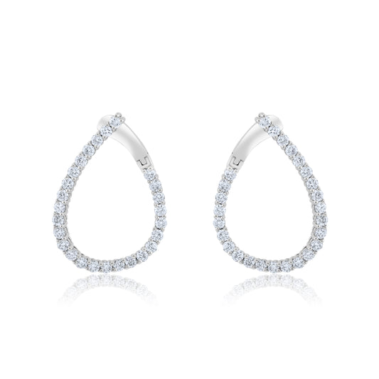 14K White Gold Diamond Scalloped Earrings ~ 2.50 Ct