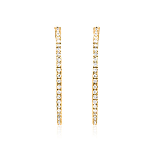 14K Yellow Gold Diamond Large Hoop Earrings ~ 1 Ct