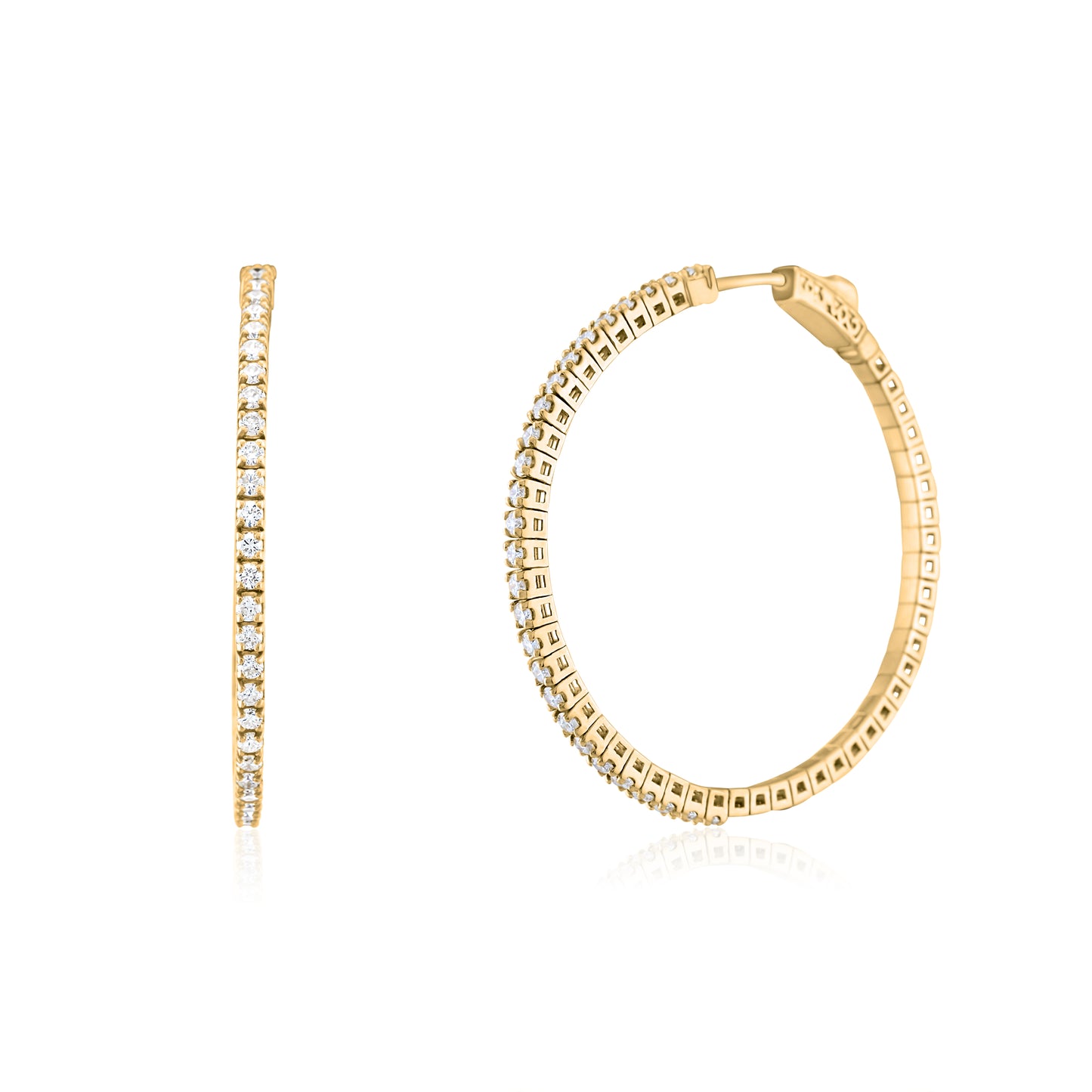 14K Yellow Gold Diamond Large Hoop Earrings ~ 1 Ct