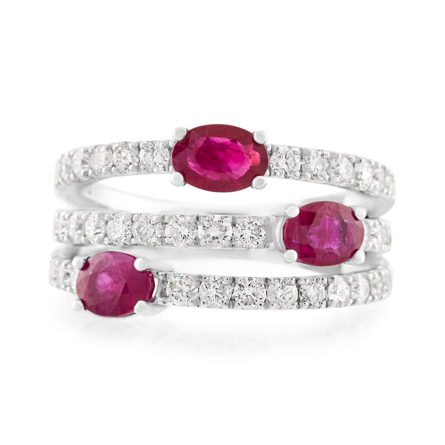 14K White Gold Ruby & Diamond Right Hand Ring 3.50 Ct