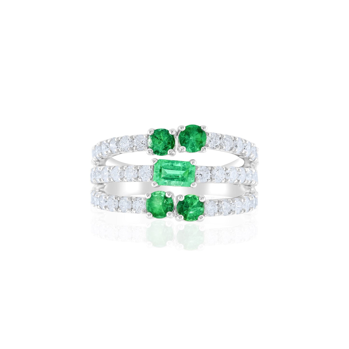 14K White Gold Emerald & Diamond Right Hand Ring 2.50 Ct