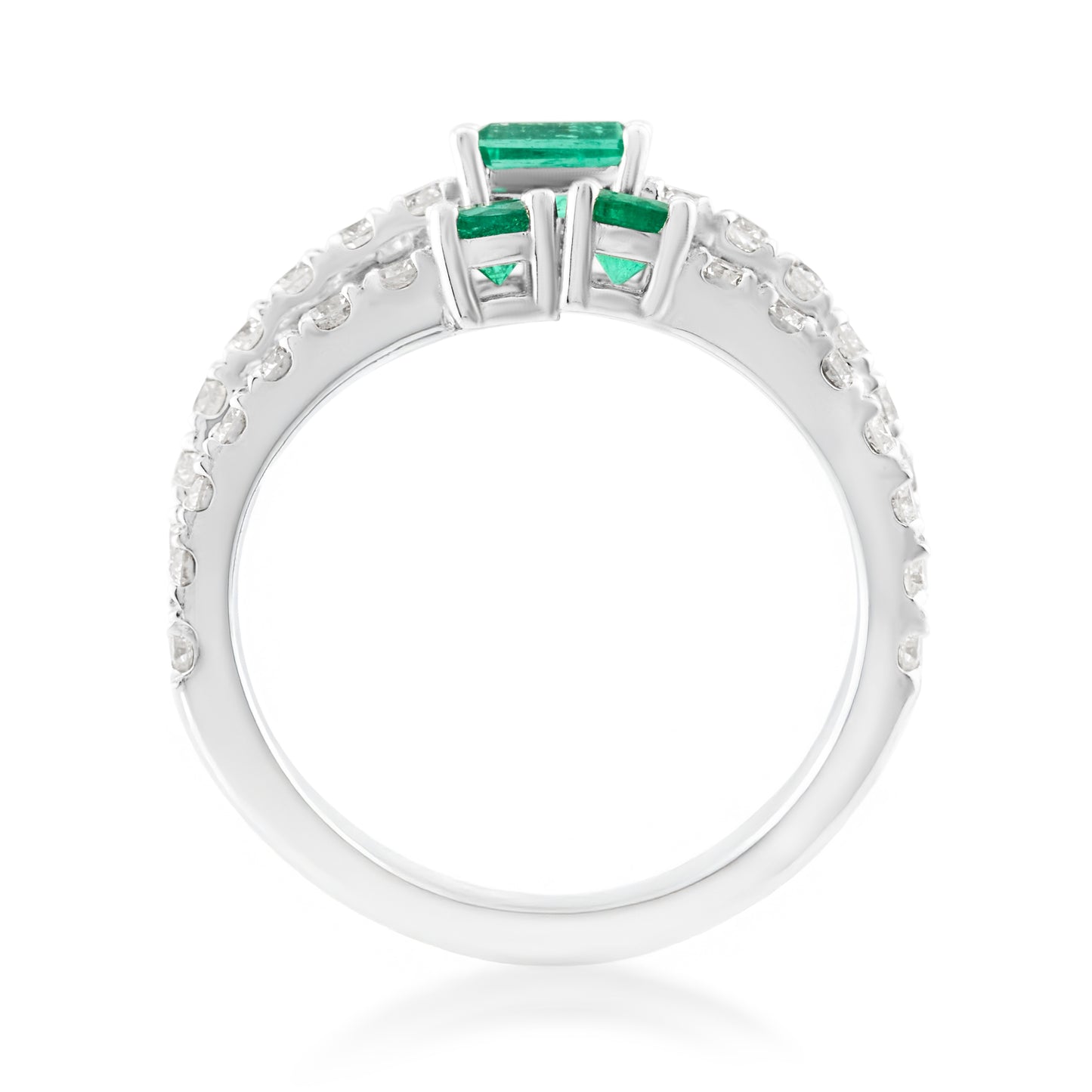 14K White Gold Emerald & Diamond Right Hand Ring 2.50 Ct