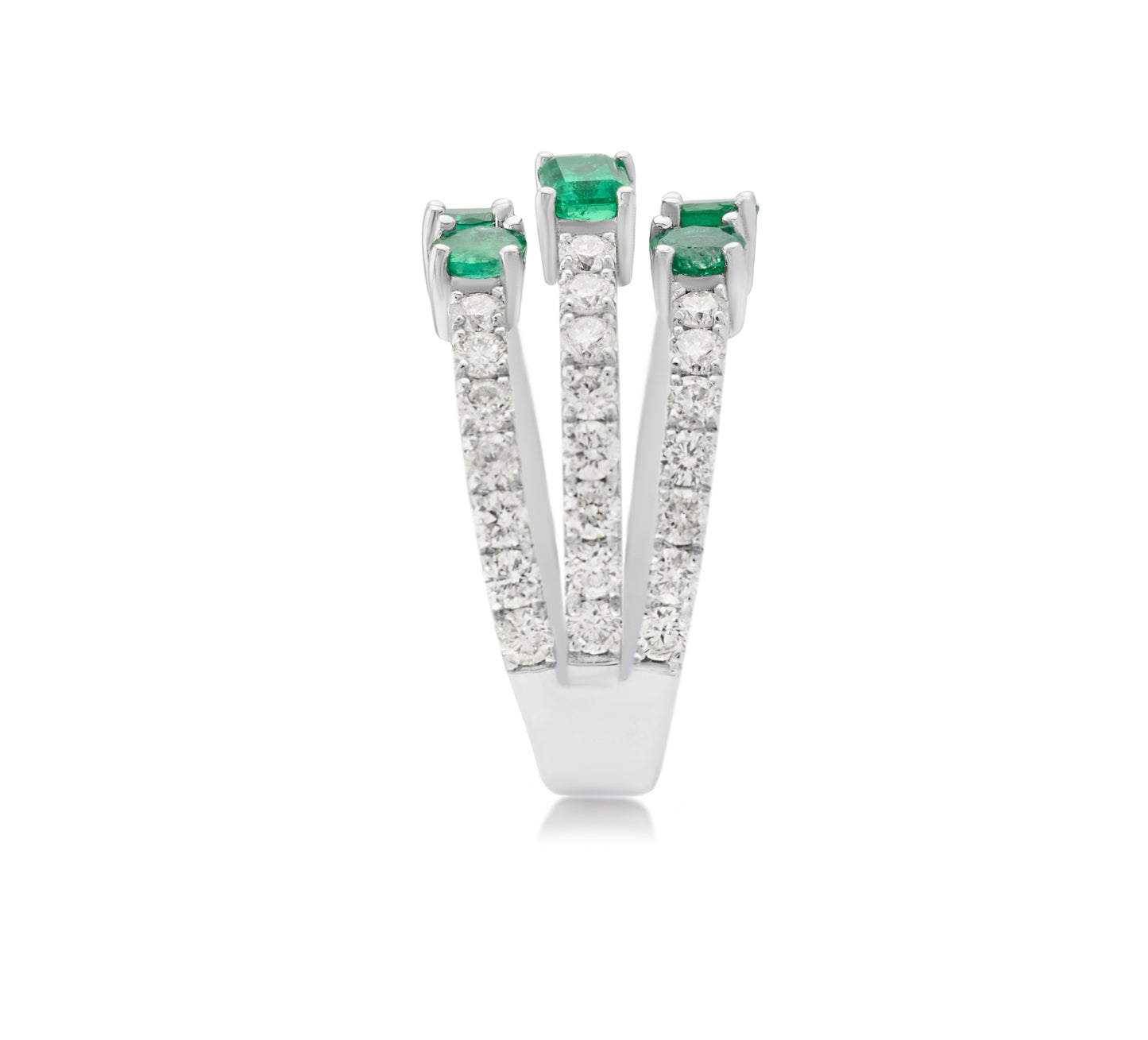 14K White Gold Emerald & Diamond Right Hand Ring 2.50 Ct