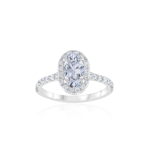 14K White Gold Halo Oval Cut Diamond Engagement Ring 1 1/3 Ct