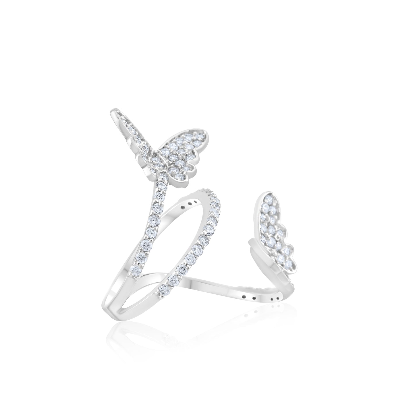 14K White Gold Diamond Butterfly Spiral Ring 1.05 Ct