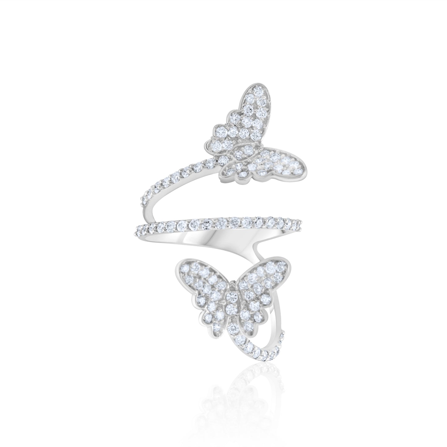 14K White Gold Diamond Butterfly Spiral Ring 1.05 Ct