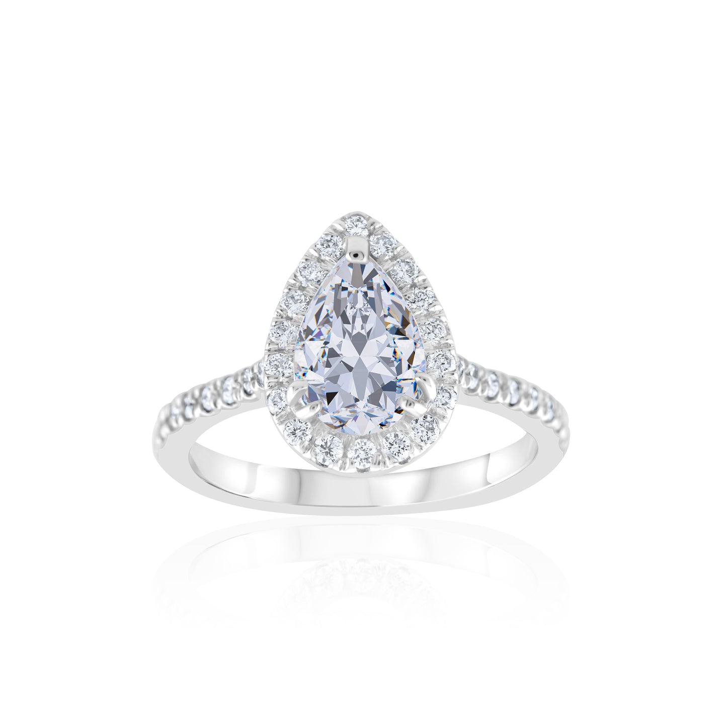 14K White Gold Pear Shaped Diamond Halo Engagement Ring ~ 1 2/3 Ct