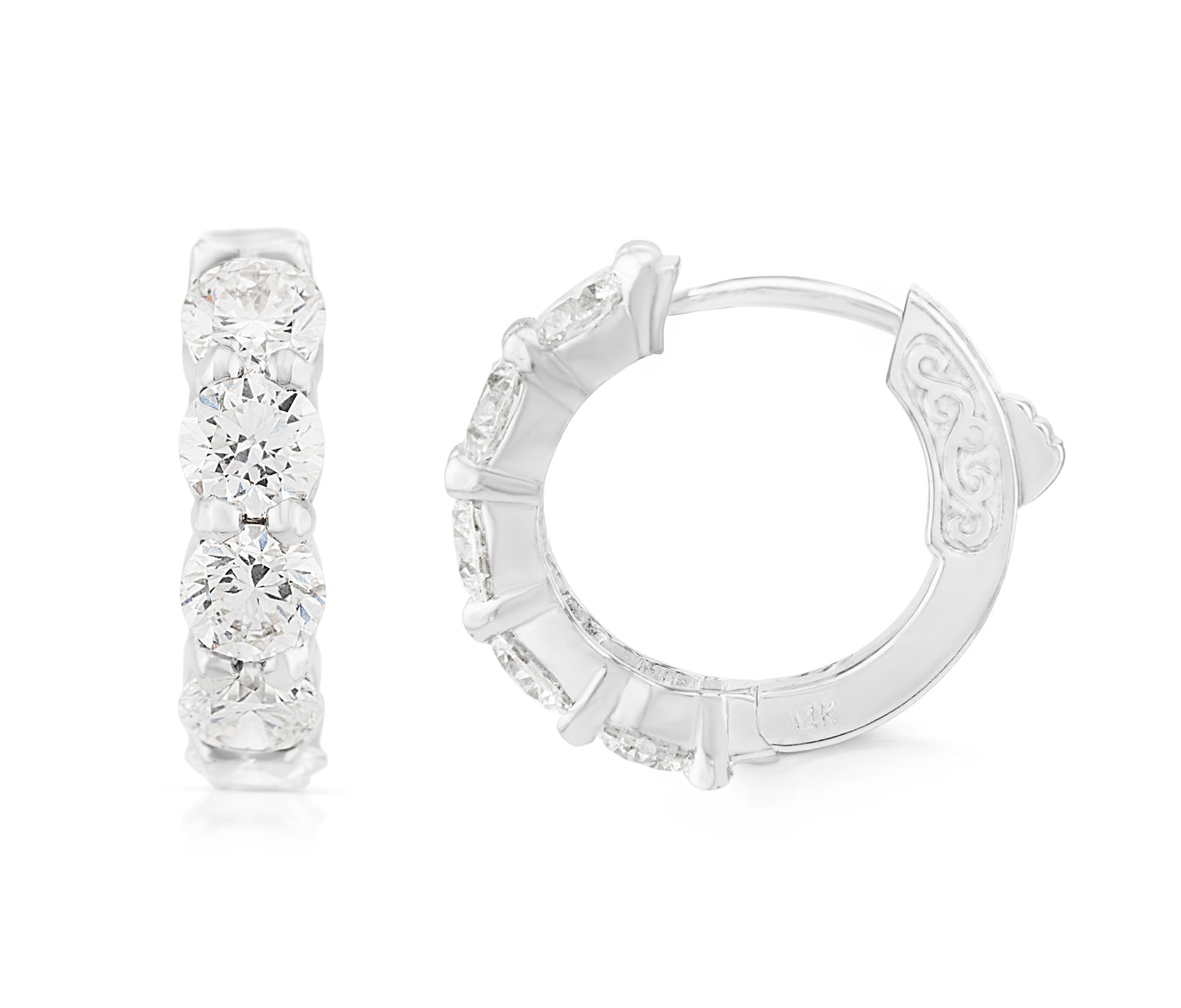 14K White Gold Lab Diamond Huggies Earrings, 3 Ct