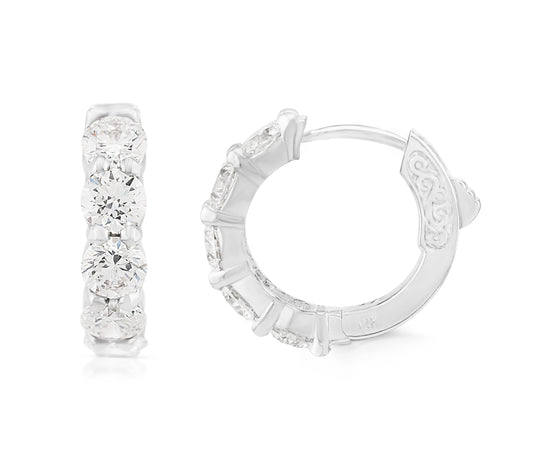 14K White Gold Lab Diamond Huggies Earrings, 3 Ct