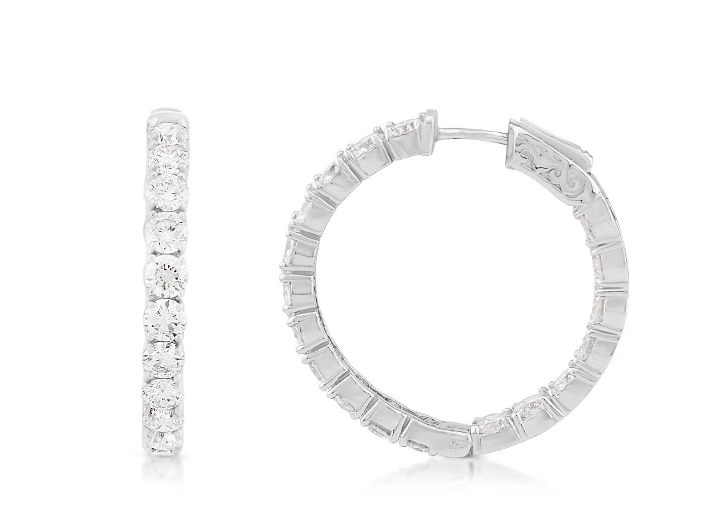 14K White Gold Lab Diamond Hoop Earrings, 6.25 Ct