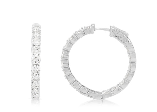 14K White Gold Lab Diamond Hoop Earrings, 6.25 Ct