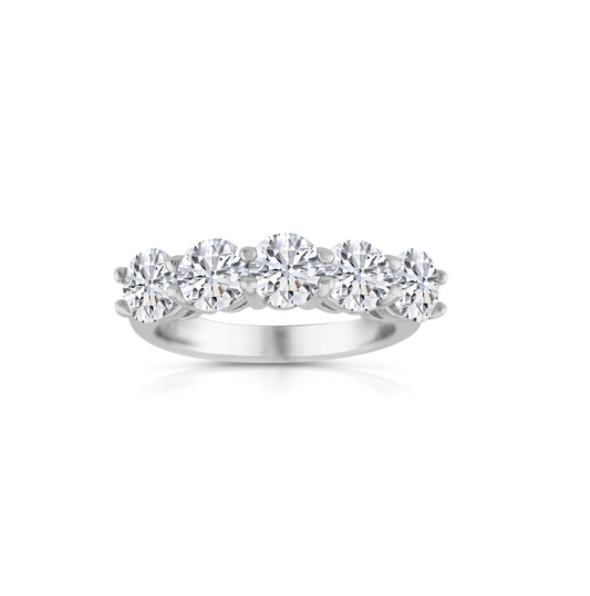 14K White Gold Lab Diamond Five-Stone Wedding Band 2.5 Ct.