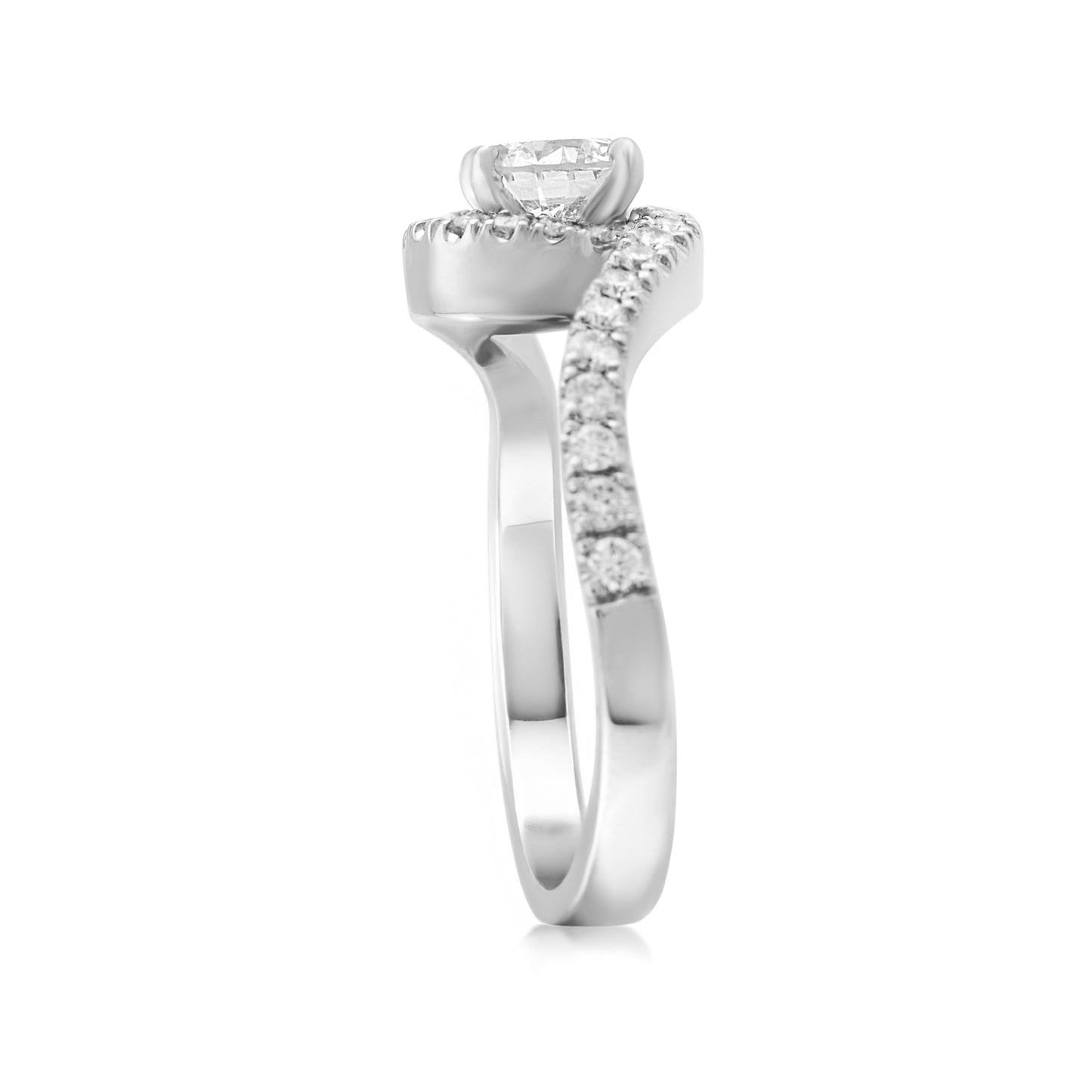 14K White Gold Diamonds Swirl Engagement Ring 1 1/3 Ct