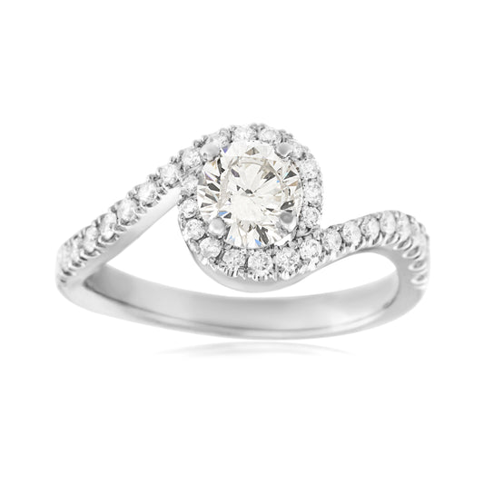 14K White Gold Diamonds Swirl Engagement Ring 1 1/3 Ct