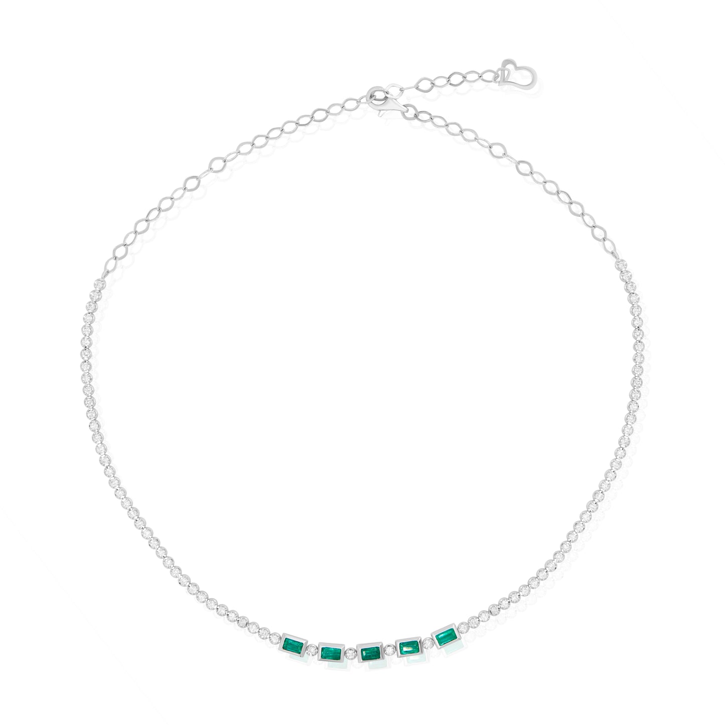 14K White Gold Emerald & Diamond Necklace ~ 2.50 Ct