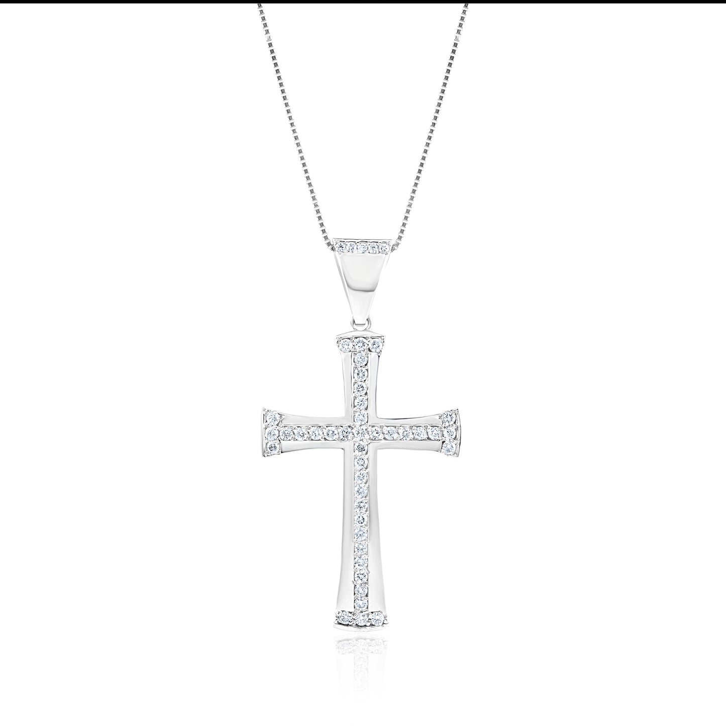 14K White Gold Diamond Cross Pendant 1.10 Ct