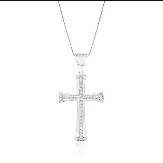 14K White Gold Diamond Cross Pendant 1.10 Ct