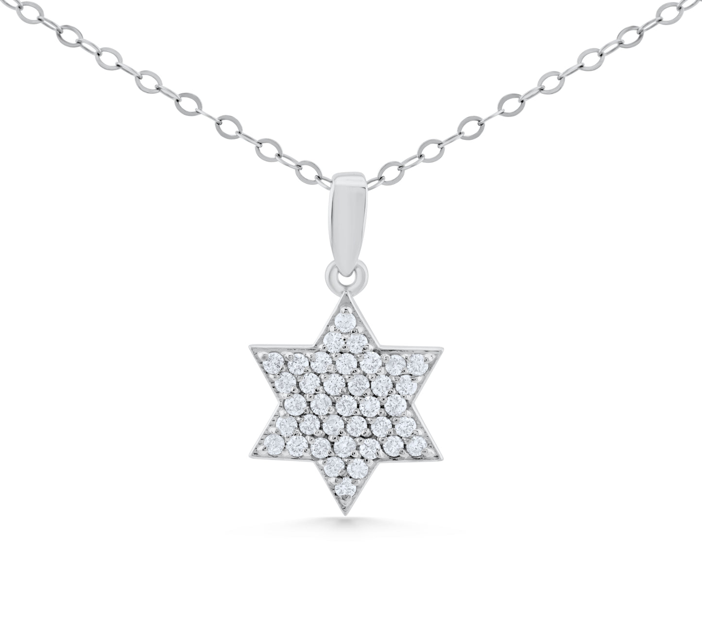 14K White Gold Classic Star of David Pendant with Pavé Diamonds