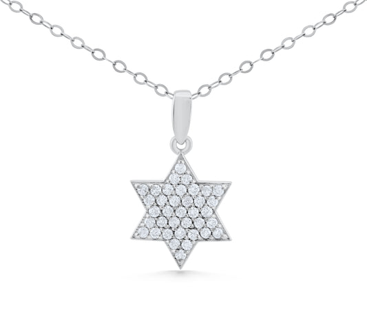14K White Gold Classic Star of David Pendant with Pavé Diamonds