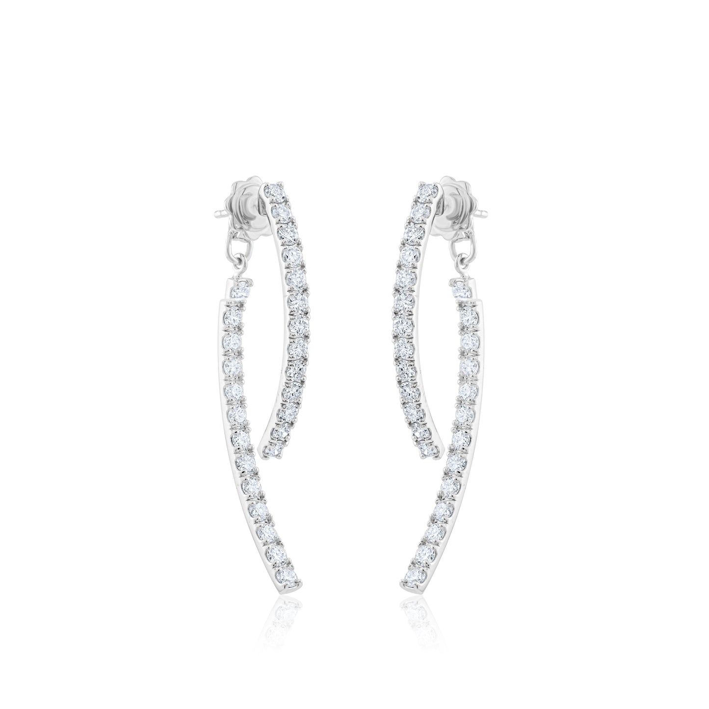 14K White Gold Inside-Out Diamond Drop Earrings ~ 3 Ct