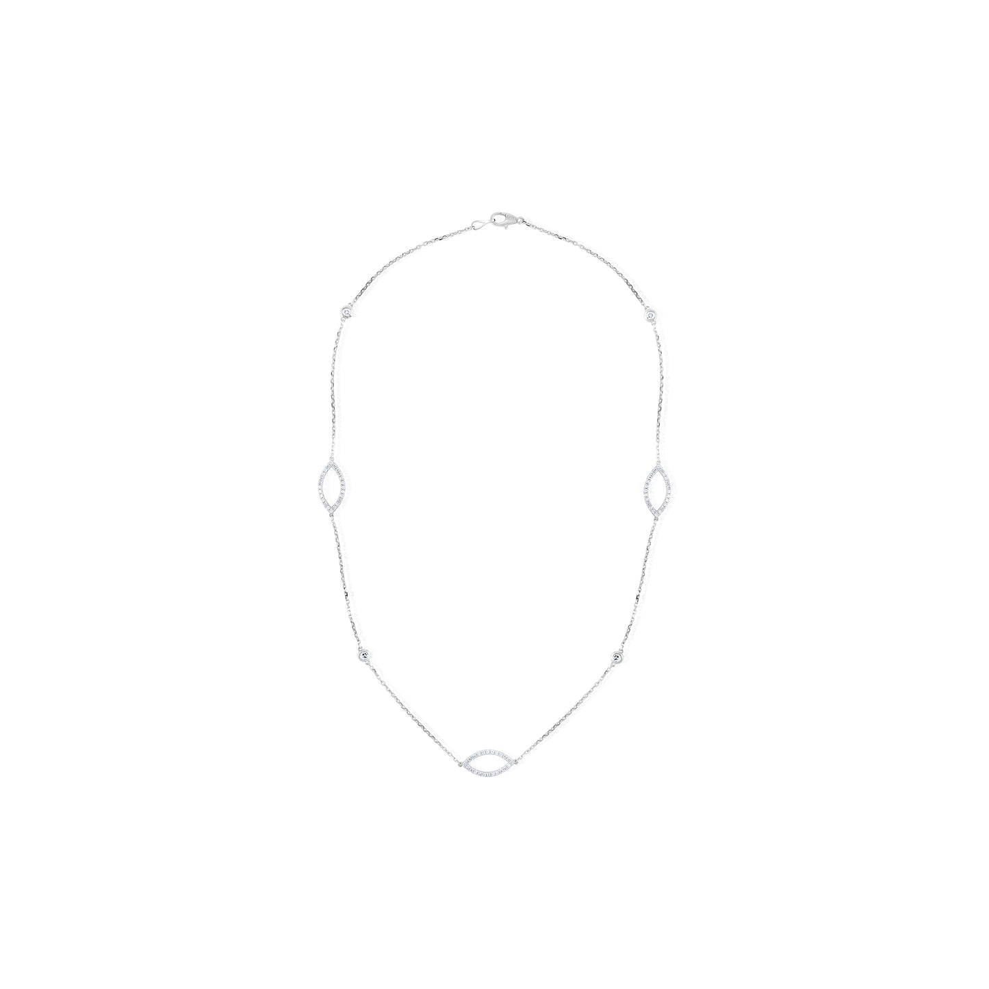 14K White Gold Diamond Marquise Link Station Necklace ~ ¾ Ct