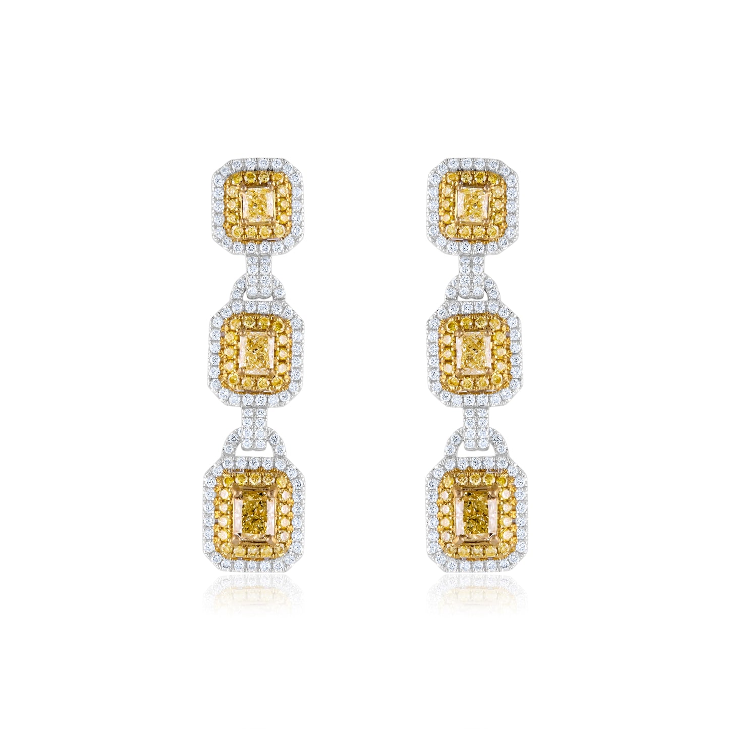 18K White Gold Two-Tone Diamond Halo Drop Earrings 4.10 Ct