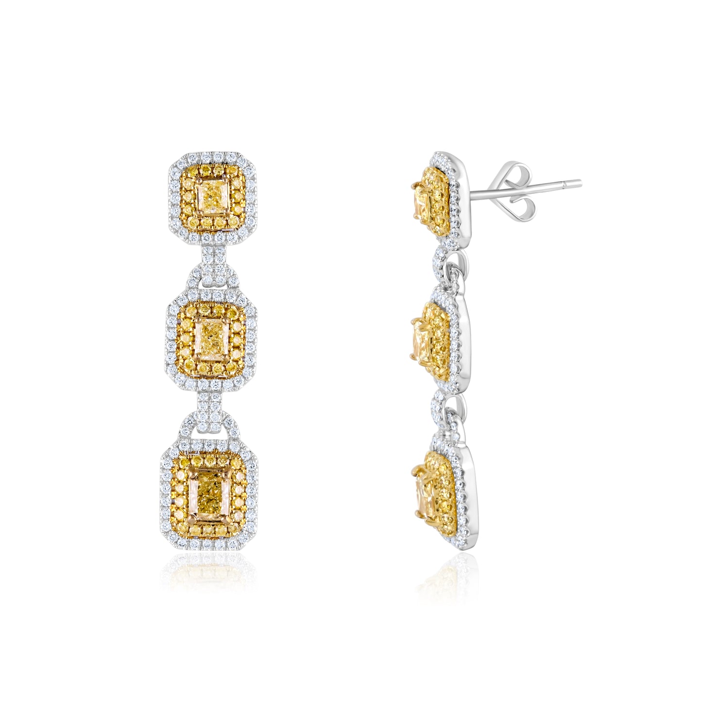 18K White Gold Two-Tone Diamond Halo Drop Earrings 4.10 Ct