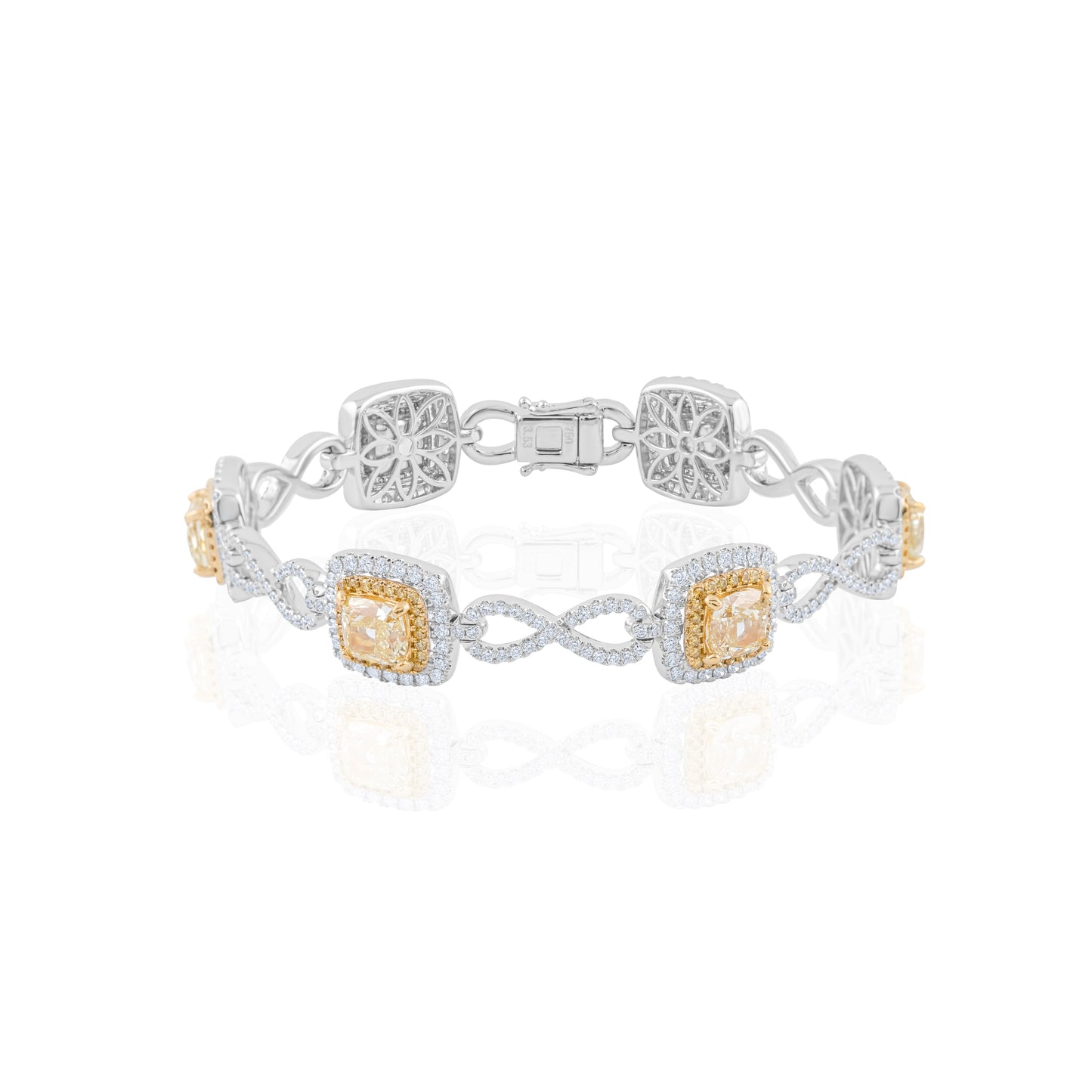 18K White Gold Two-Tone Halo Diamond Link Bracelet ~ 10 Ct