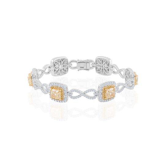 18K White Gold Two-Tone Halo Diamond Link Bracelet ~ 10 Ct