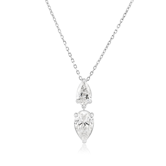 14K White Gold Lab Diamond Waterfall Necklace, 2.15 Ct