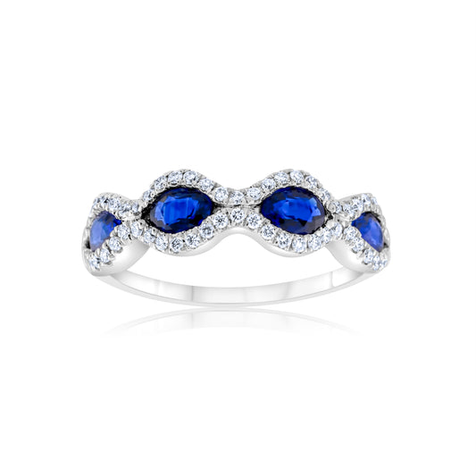 14K White Gold Diamond & Sapphire Fashion Halo Band 1.20 Ct