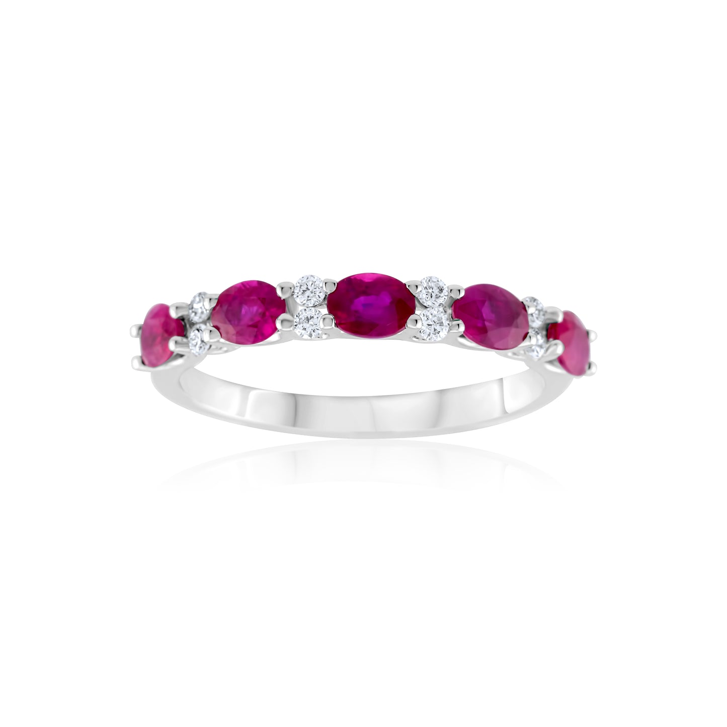 14K White Gold Diamond & Ruby Band 1.08 Ct