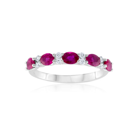 14K White Gold Diamond & Ruby Band 1.08 Ct