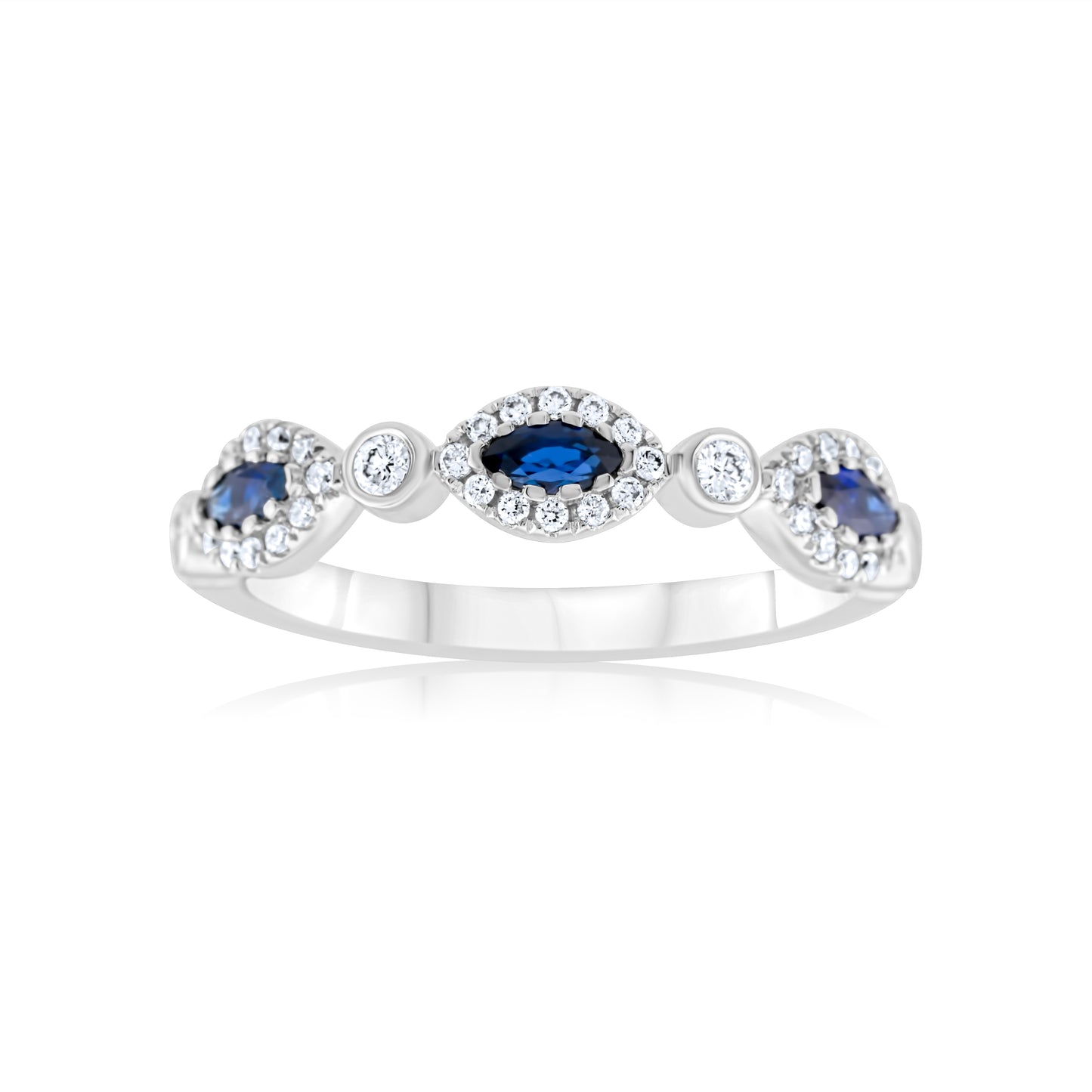 14K White Gold Diamond & Sapphire Fashion Halo Band 2/3 Ct