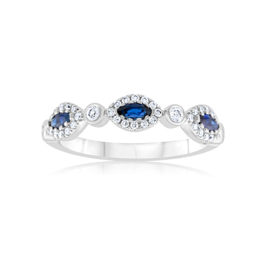 14K White Gold Diamond & Sapphire Fashion Halo Band 2/3 Ct