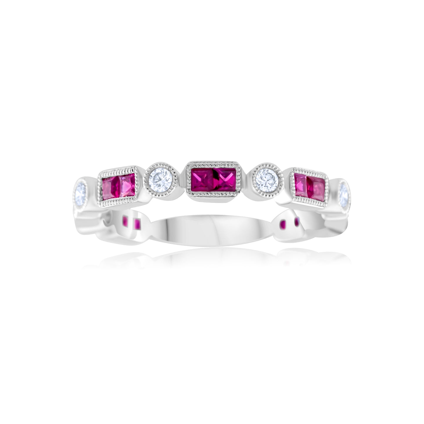 14K White Gold Diamond & Ruby Fashion Band ~ ¾ Ct