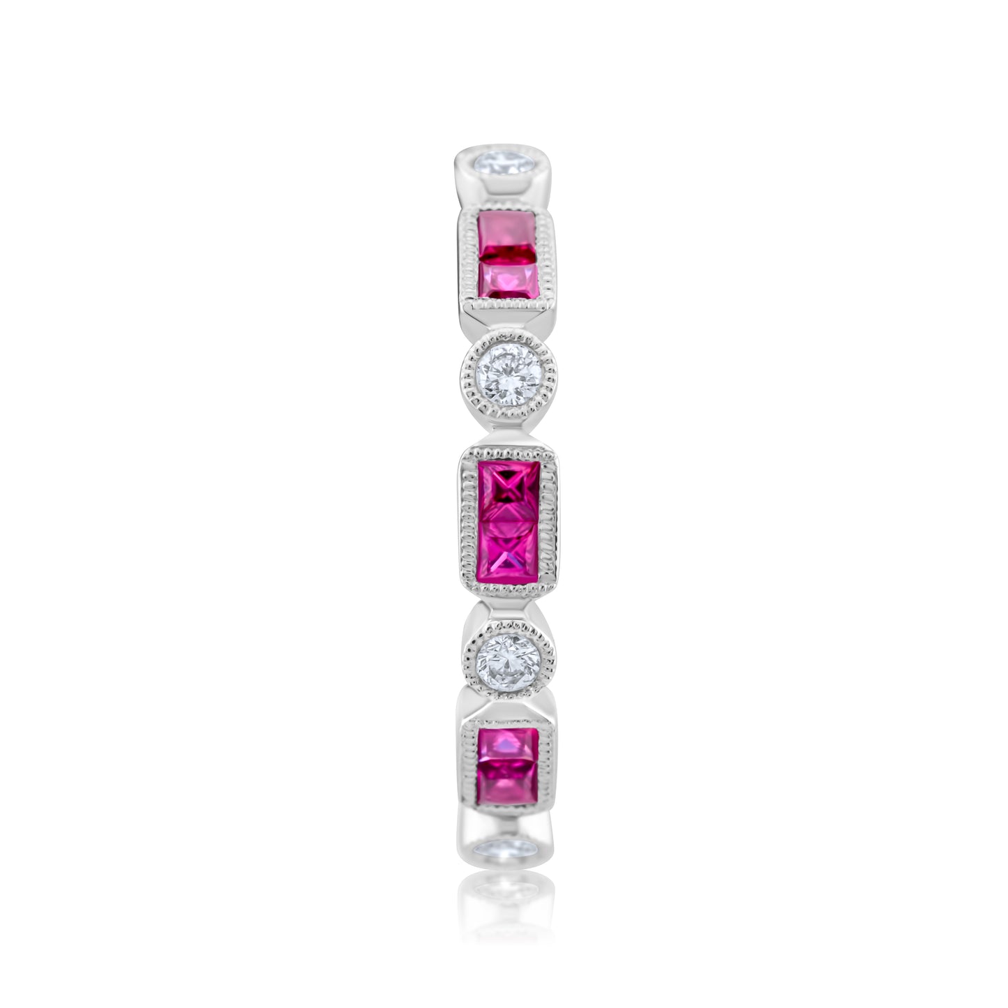 14K White Gold Diamond & Ruby Fashion Band ~ ¾ Ct