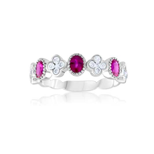 14K White Gold Diamond & Ruby Fashion Band ~ 1 Ct