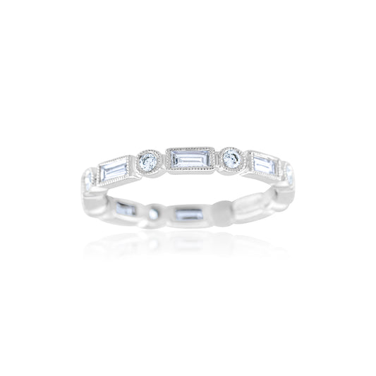 14K White Gold Diamond Stackable Art Deco Band 2/3 Ct