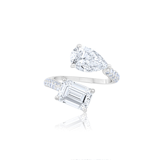 18K White Gold Diamond Bypass Toi et Moi Ring ~ 5 Ct