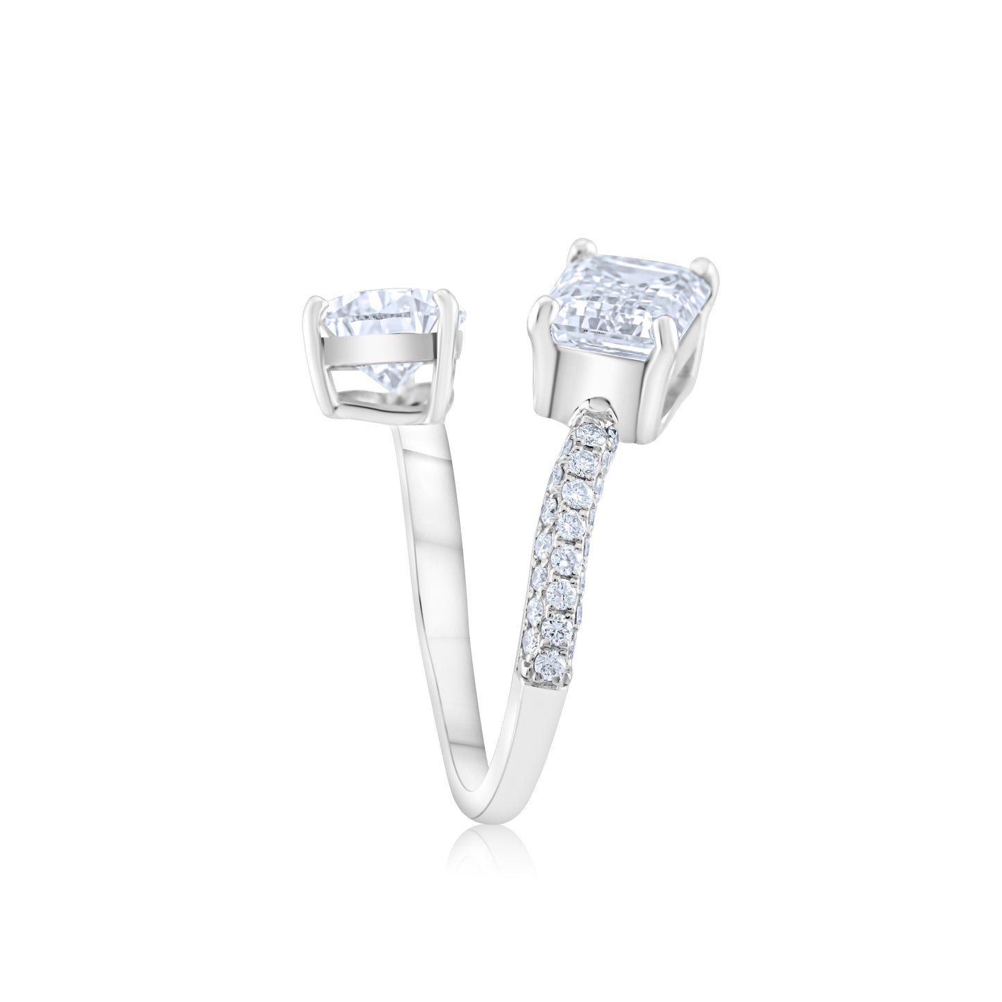 18K White Gold Diamond Bypass Toi et Moi Ring ~ 5 Ct